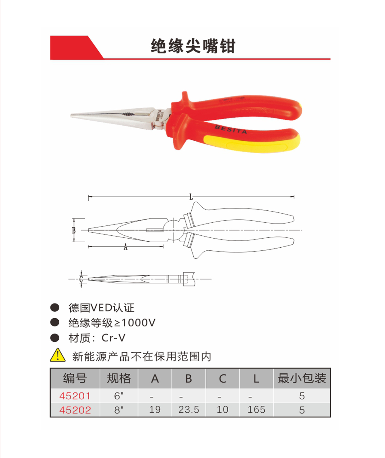 絕緣尖嘴鉗（NO.45201-45202）