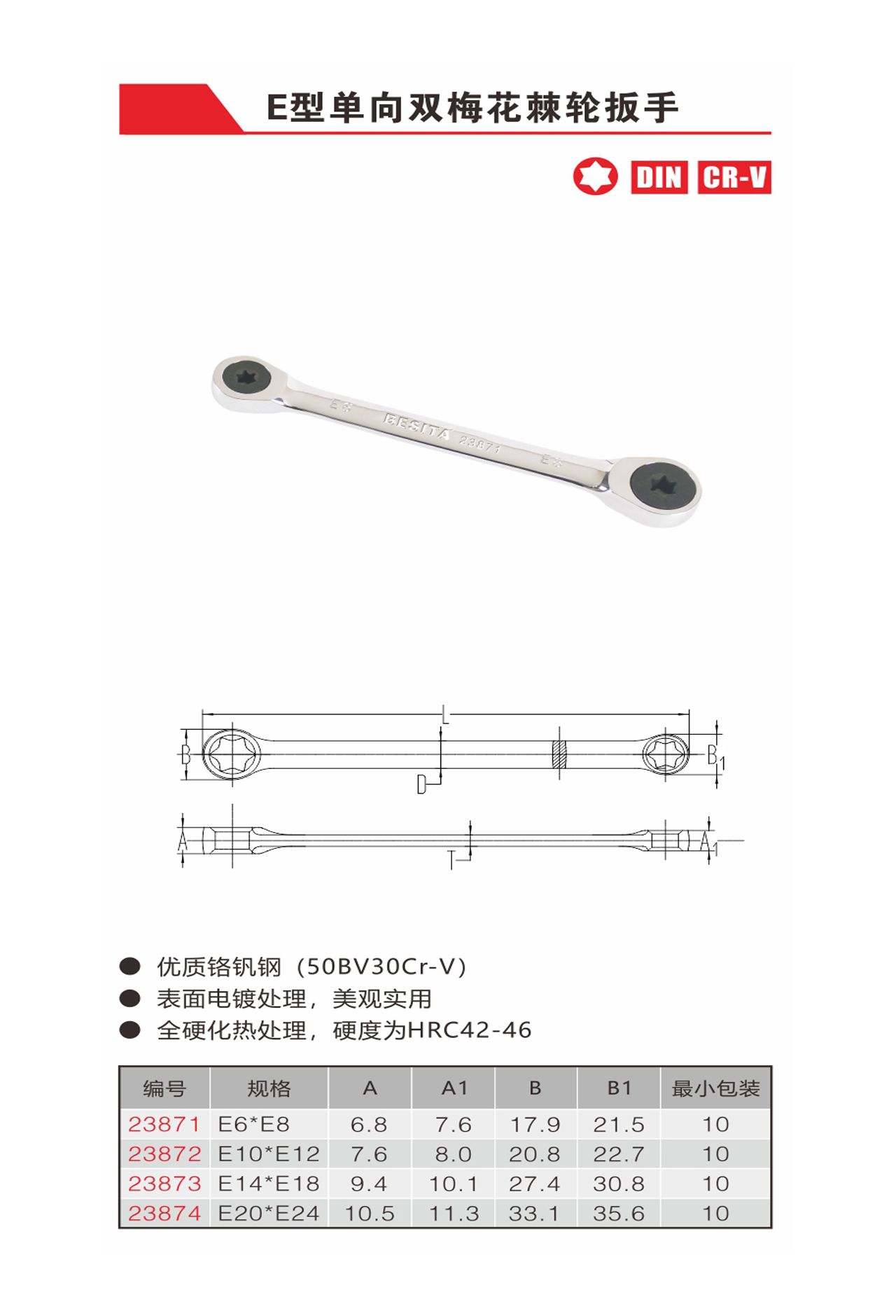 E型單向雙梅花棘輪扳手（NO.23871-23874）