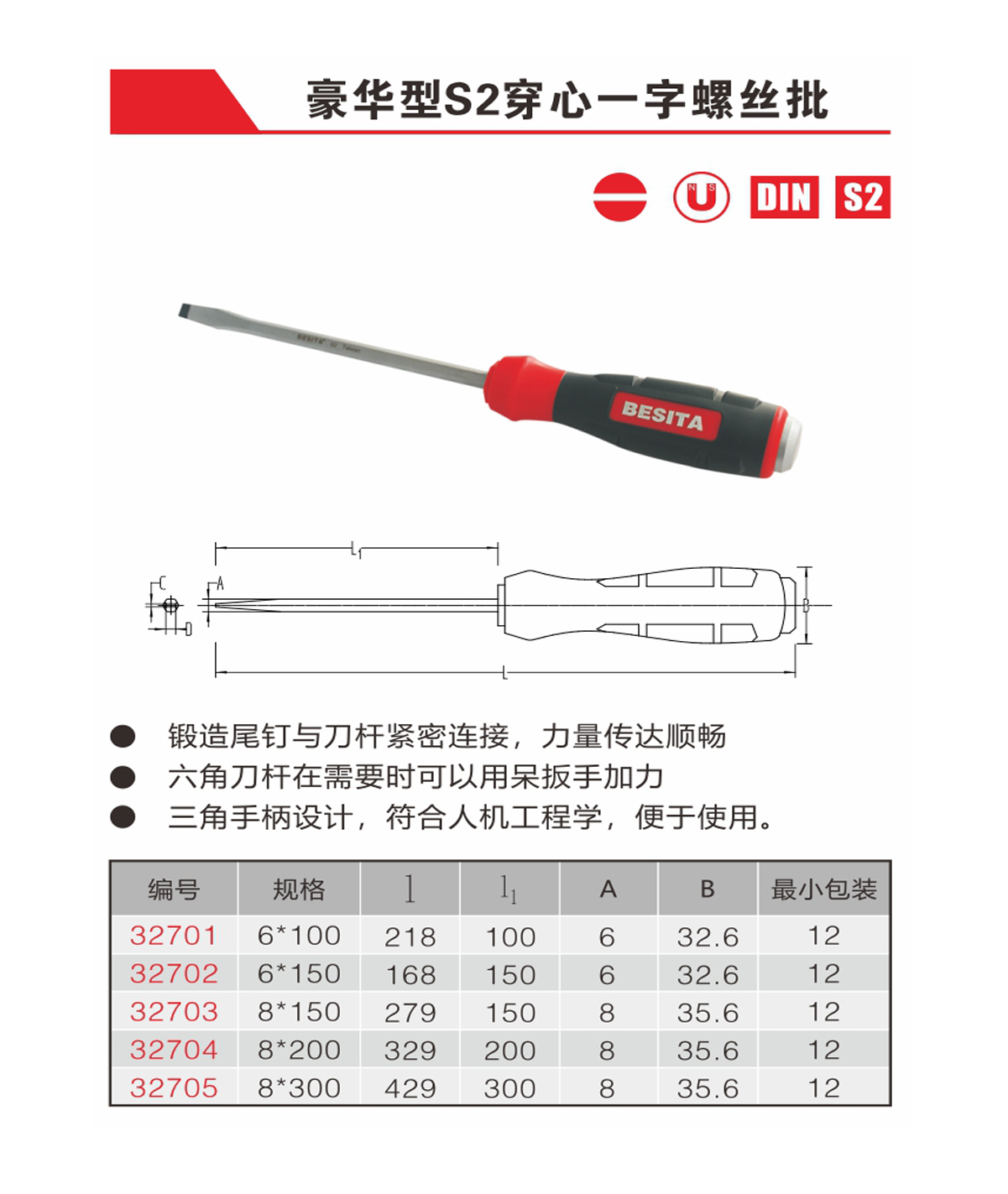 豪華型S2穿心一字螺絲批（NO.32701-32705）