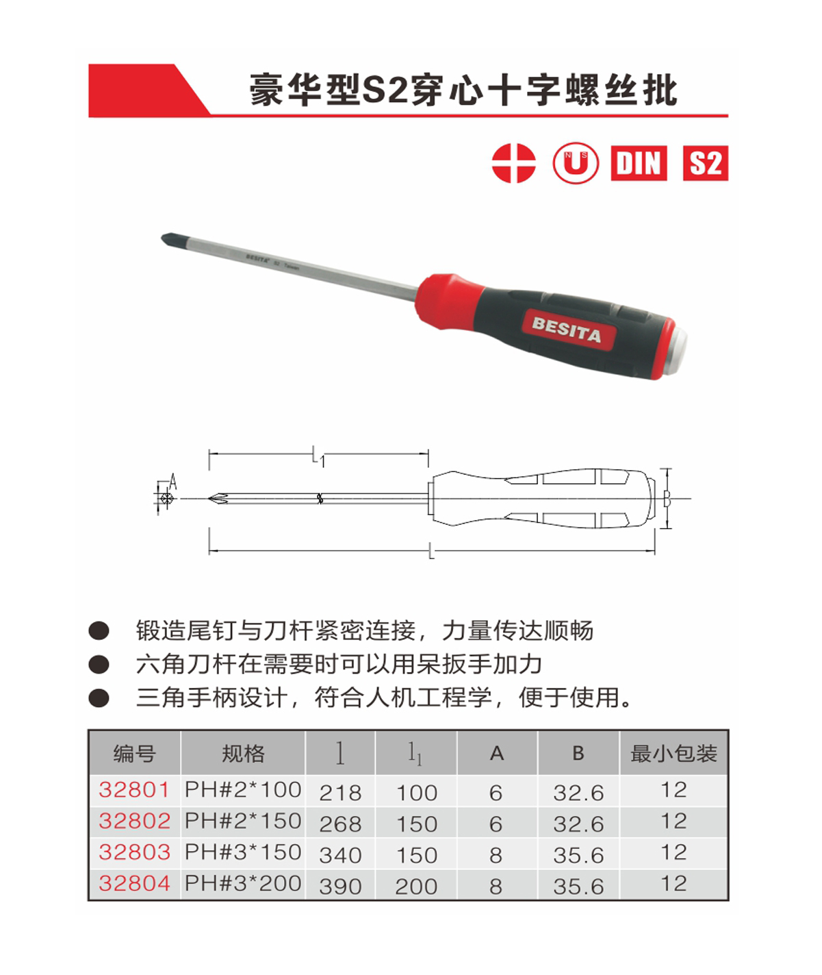 豪華型S2穿心十字螺絲批（NO.32801-32804）