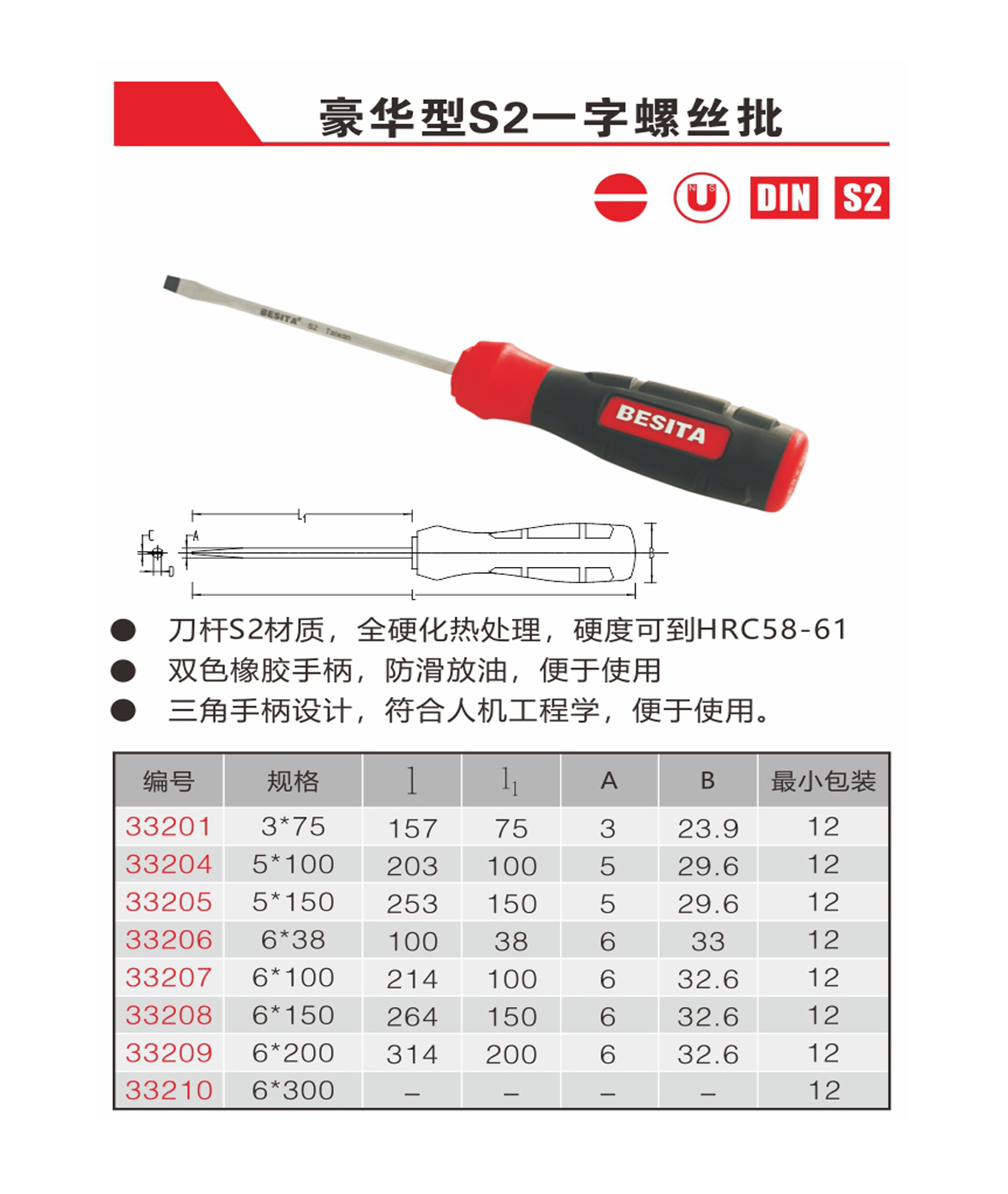 豪華型S2一字螺絲批（NO.33201-33210）